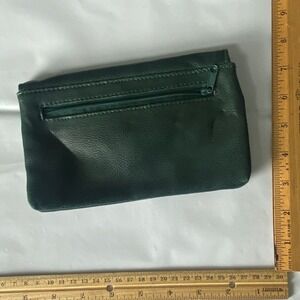 Genuine Leather Pouch Clutch Bag Dark Green Zippered Small Cosmetic Bag